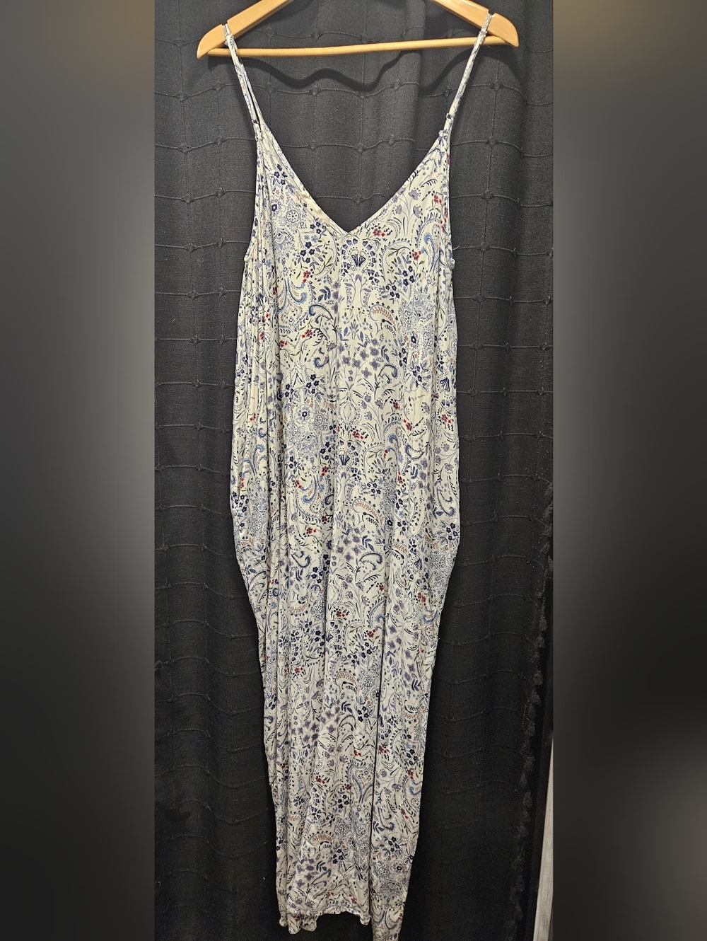 LOVESTITCH Blue Paisley Floral Maxi Dress with Pockets M/L Boho Coastal - Picture 3 of 7